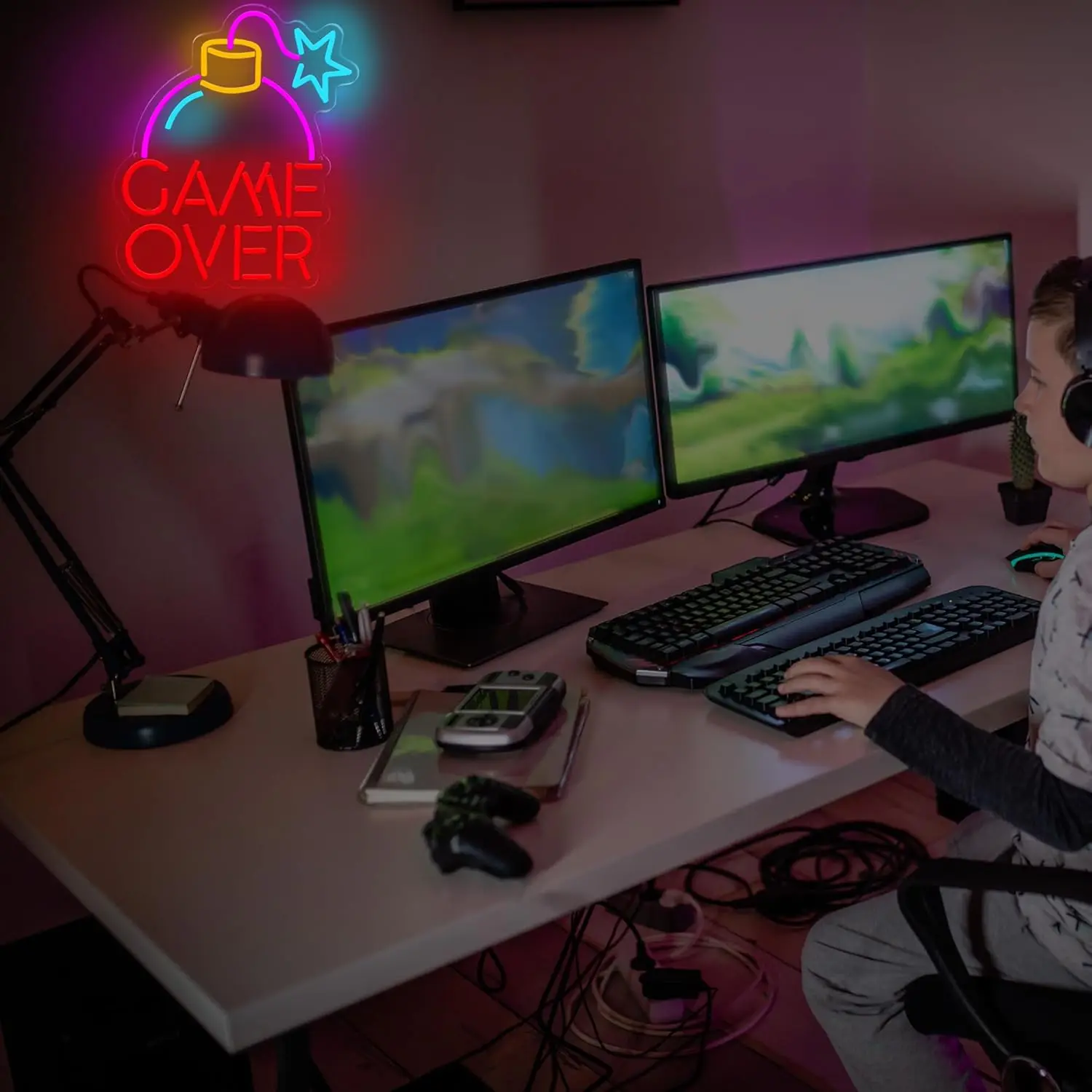 Luz LED de neón roja y rosa Ga - Party Games Stream reseña y precio